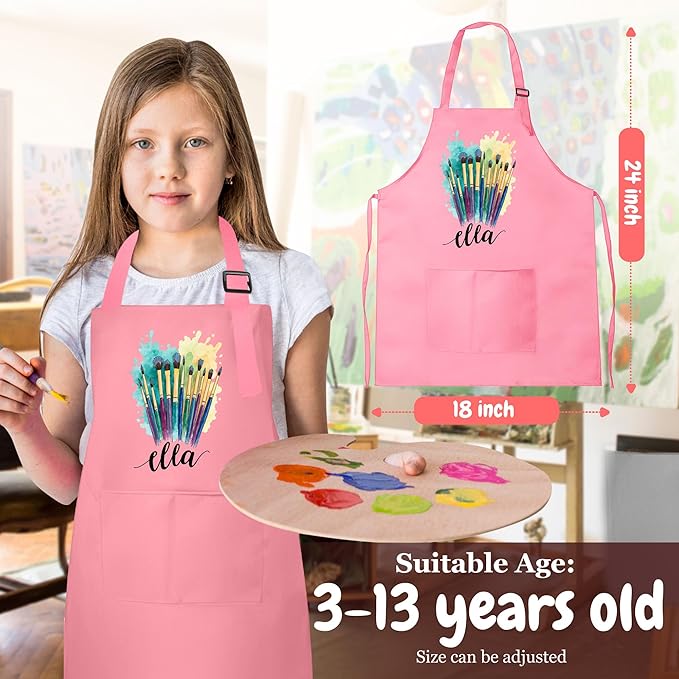 Unisex Kids Apron with Custom Name – Perfect for Painting, Crafts, and Fun Great Christmas Gift or Stocking Stuffer for Kids