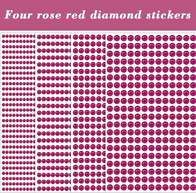 1799 Pcs 4 Sheets Rhinestone Stickers 3/4/5/6 mm Self Adhesive Rhinestones Gems for Face Eyes Makeup Hair Body (rose-3/4/5/6mm)