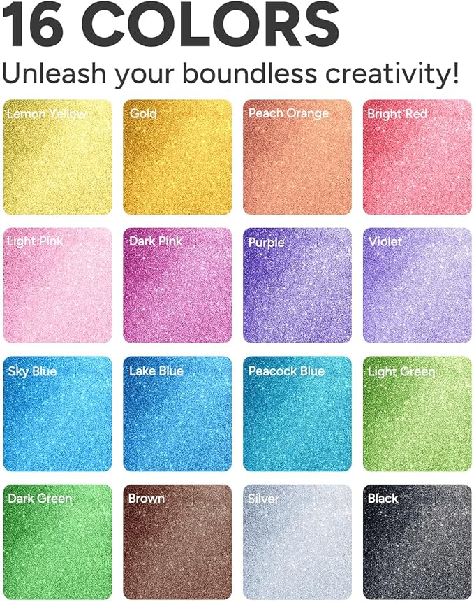 16 Colors Acrylic Glitter Markers Pen, Glitter Paint Pens, 0.7mm Fine Point Tip Metallic Shimmer Marker, Kids Adults DIY Crafts Making, Greeting Birthday Cards Present, Drawing, Scrapbooking Supplies