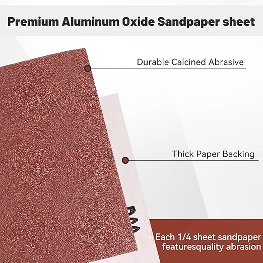 1/4 Sandpaper Sheet,4-1/2"*5-1/2" Assorted120-180-240,50PACK