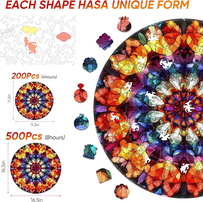 Puzzles for Adults Crystal Mandela Wooden Puzzles, 200 Pieces Unique Shaped Liberty Jigsaw Puzzles, Creative Toys for Adults and Kids, Fun Challenge Family Game 11.2'' x 11.2''