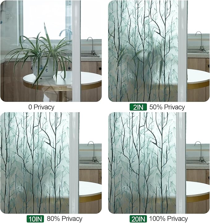 DKTIE Nature Pattern Rainbow Window Film Decorative Stained Glass Window Film Static Cling Films Easy Apply Removable Comes with Tools (U1747-Reeded Glass, 35.4" x 118.1")