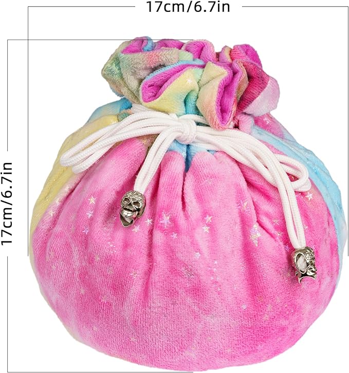DND Dice Bags Large with Pockets Rainbow Storage Bag Star Pattern for D&D RPG Game - Capacity 200+ Dice