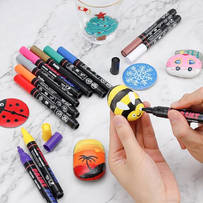 Brown Paint Pens Paint Markers - 12 Pack Permanent Quick Dry Waterproof Marker Pens for Rocks Wood Fabric Plastic Canvas Glass Mugs Metal Tire Stone