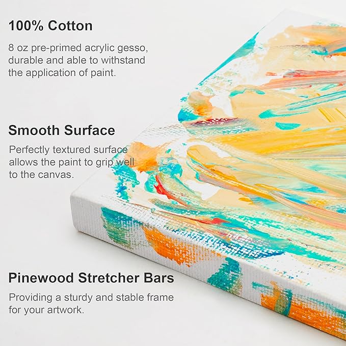 AUREUO Mini Stretched Canvas - 4x4 Inch/24 Pack - 2/5 Inch Profile Small Square Canvas - Gift Set Bulk Pack Canvases for Acrylic Painting & Craft