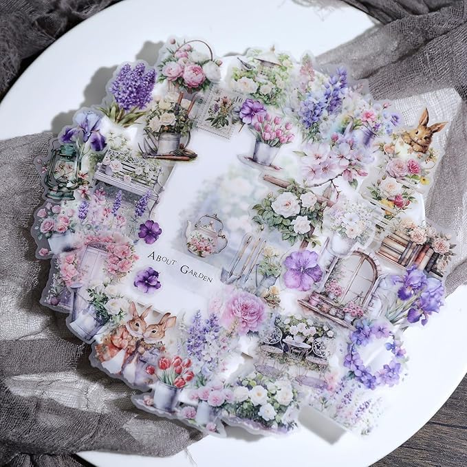 Vintage Vellum Stickers Floral Plants Elements Scrapbooking Supplies Flowers Botanic Natural Translucent Paper Self-Adhesive Junk-Journal Items (Spring Garden)