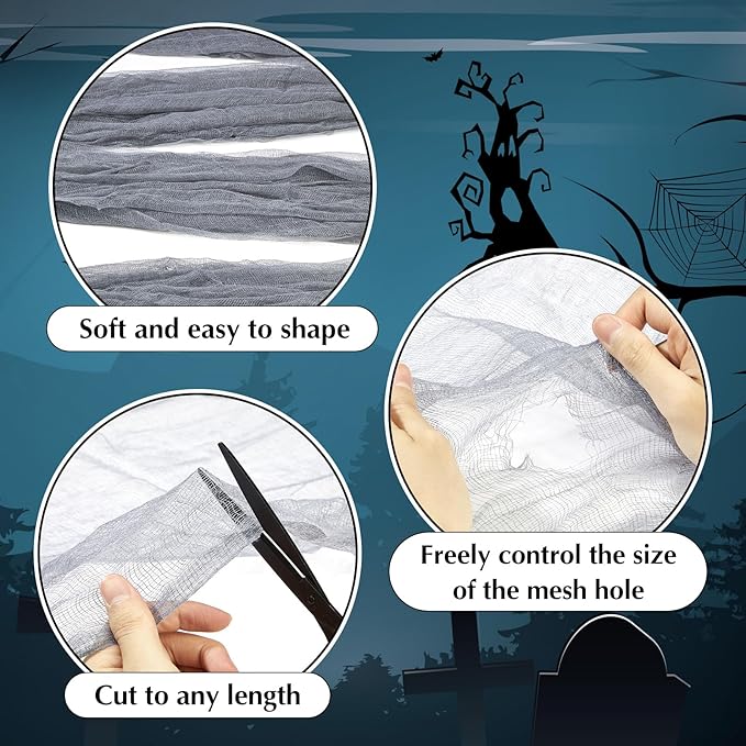 Boao Halloween Cheese cloth 84.65 x 393.7 Inch Gray Cheesecloth Roll for Crafts Large Cotton Muslin Gauze Fabric for Halloween Outdoor & Indoor Spooky Decoration