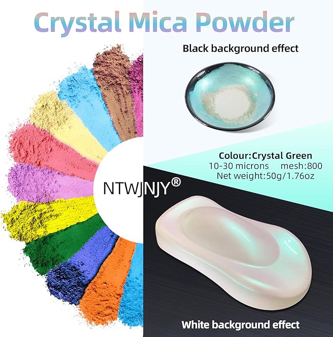 Crystal Green Mica Powder for Epoxy Resin，Natural Shimmer Mica Powder Used for Coloring Resin Artwork, car Spray Paint, Candles, soap, Lip Gloss, Nail Polish(50g/1.7oz)
