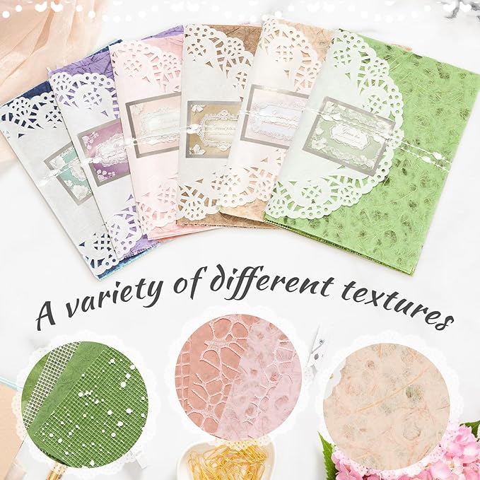 96 Sheets Textured Scrapbook Paper Set - 6 Color Themes, Assorted Mesh Fabric, Decoupage Paper for Junk Journals, Card Making, DIY Crafts (3.9x5.5 Inch)