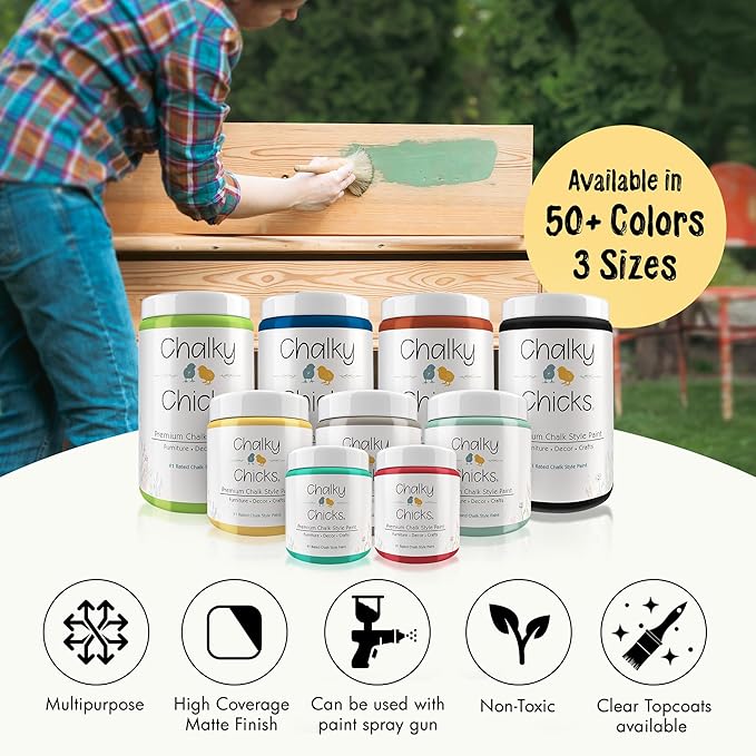 Chalky Chicks All-in-One Chalk Paint for Furniture or Cabinet - 16 Fl Oz - Matte Finish Tuscany (Yellow) for Metal, Wood Furniture Paint - No Sanding All-in-One for Home Decor & Crafts, USA Made
