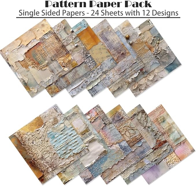 YASMEN 6"x6" Scrapbook Paper Pad - 24 Sheets of Patterned Cardstock for Card Making, Scrapbooking, Junk Journal, DIY Gift Cards - Single-Sided Decopodge Decorative Craft Paper