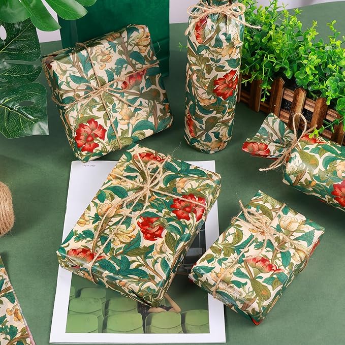 100 Sheet William Morris Tissue Paper, 20x14 inch Vintage Blue Green Floral Printed Wrapping Paper Seamless Print Botanical Flower Tissue Paper for Birthday Wedding Bridal Shower Tea Party DIY Craft