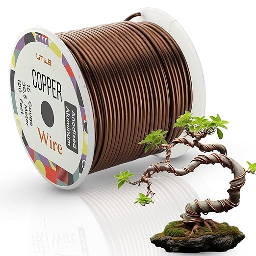 UTILE Bonsai Wire - Armature Aluminum Wire 100 ft 15 Gauge 1.8 mm Bonsai Training Wire, Tree Kit, Plant, Sculpting, Clay, Crafts, Bendable, Gardening, Beading and Jewelry Making (Copper)