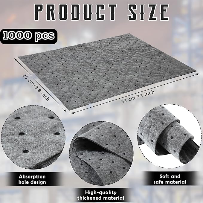 Hoolerry Oil Absorbent Pads Weight Dimpled Pad Garage Accessories Water Absorbent Mat Oil Spill Mat for Absorbing Protecting Home Garage Basement (30 Pcs,Gray,9.8 x 13 Inch)
