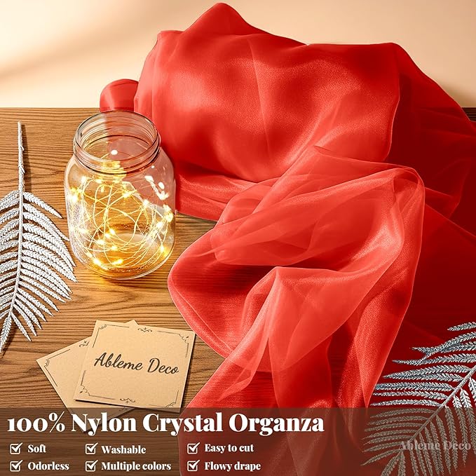 Organza Fabric by The Yard, 60 Inch Wide 3 Yards (9 ft) Long Sheer Fabric for DIY Sewing Projects Wedding Decorations Party Backdrops Curtains (Red)