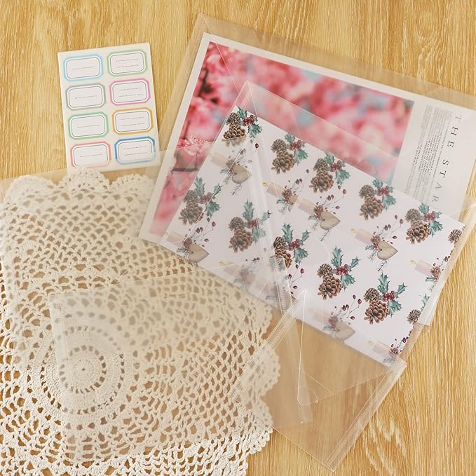 40 PCS Stamp and Die Storage Pockets 48 Label Stickers 4 Sizes Scrapbooking Storage Die Cuts Storage for Storage Card Making DIY Scrapbooking Paper, Cutting Dies Stencil Clear Stamp Crafts Storage