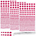 Self Adhesive Face Gems and Pearls for Makeup, Festival Jewels, Hair Gems Pearls, 3/4/5/6/8 mm Round Rhinestone Stickers for Face, Eye, Makeup, Body, Crafts 591Pcs (01_Rose red)