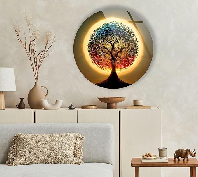 My Photostation.com 27.5''(70cm) Diameter Life of Tree Round Glass Wall Art Tempered Glass Printing Wall Decor Large Wall Art Wall Hangings