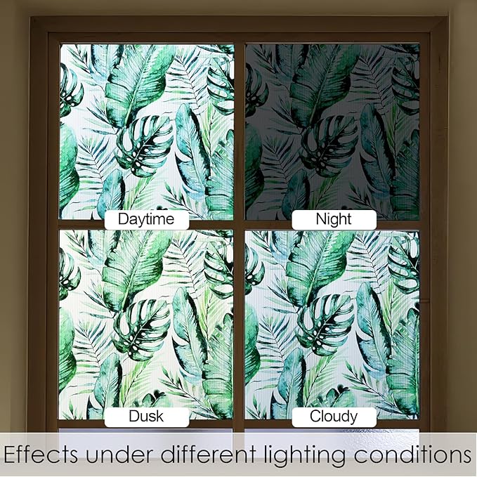 DKTIE Nature Pattern Rainbow Window Film Decorative Stained Glass Window Film Static Cling Films Easy Apply Removable Comes with Tools (U560-Reeded Glass, 17.7" x 78.7")
