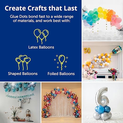 Glue Dots, Balloon Dots, Double-Sided, Permanent, 1/2", 3-Pack, 900 Total Dots, DIY Balloon Arch Decoration, Glue Tape for Party Wedding Birthday, Glue Stick and Tape Alternative, Clear