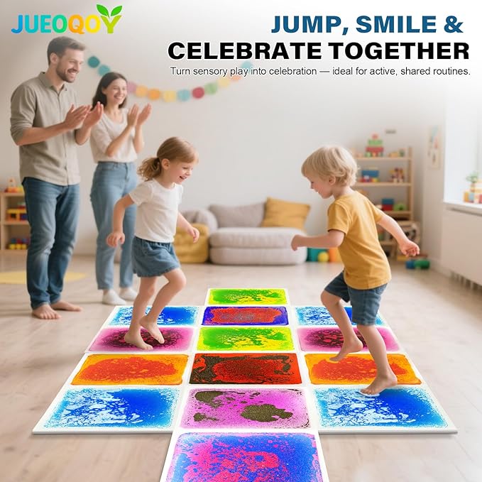 Liquid Sensory Floor Tile for Kids Ages 3+, 12" Step-On Tile with Non-Slip Base, Interactive Color-Flow, Blue, for Calm Corners (1-Pack)