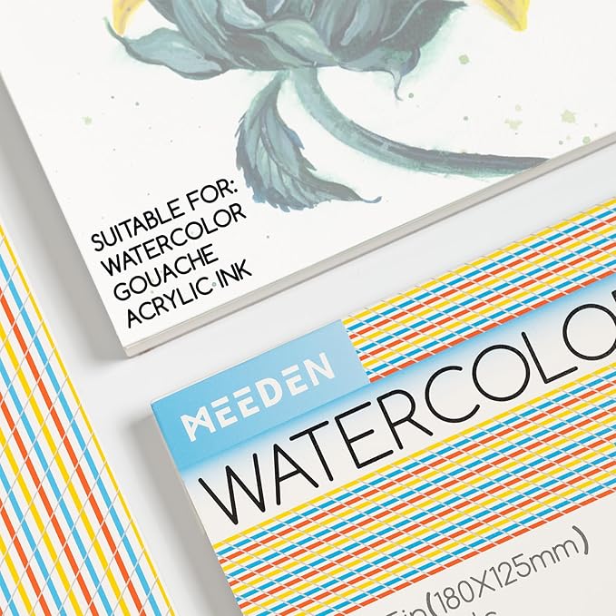 MEEDEN Watercolor Paper Block, 100% Cotton Watercolor Paper Pad of 20 Sheets, 140lb/300gsm, Acid-Free Art Paper for Watercolor, Gouache, Ink and More, 5" x 7" Rough Grain