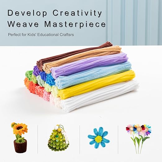 1000pcs Pipe Cleaners Bulk Set with Storage Bag, 20 Assorted Colors Chenille Stems, 12inch * 8mm for DIY Art & Craft Projects