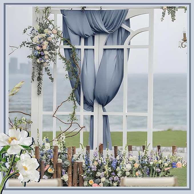 Horbaunal Dusty Blue Chiffon Fabric by The Yard, 5 Yard Continuous Sheer Fabric 59" Wide Soft Draping Fabric for Wedding Arch Draping Party Backdrop DIY Sewing
