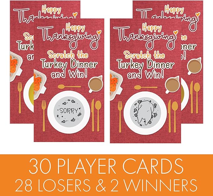 DISTINCTIVS Thanksgiving Party Game, 30 Player Scratch Off Cards, Friendsgiving Party Games