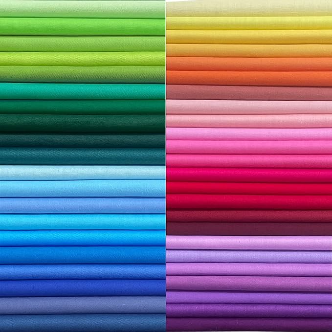HANPATQUI 50PCS 12 x 12 inch Solid 100% Cotton Fat Quarters Fabric for Sewing and Quilting Bundles Precut Fabric Square for DIY Craft Patchwork