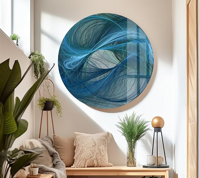 My Photostation.com 43Wx27H'' Blue Energy Abstract Wall Art – Fluid Motion Glass PrintTempered Glass Printing Wall Decor Large Wall Art Wall Hangings