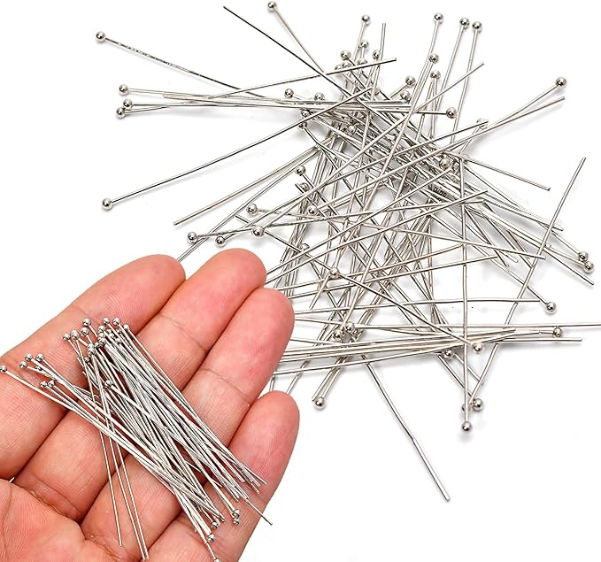 150pcs Silver Filled Ball Pins Non Tarnish Craft Earring Bracelet Jewelry Making Accessories Supplies (30mm (1.18in), Silver-Ball Pin)