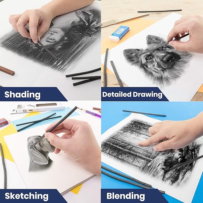 Pacific Arc Artist Vine Charcoal, Medium, Black 12 Pieces, Artist Vine Charcoal Sticks, Medium and Smooth Drawing Charcoal