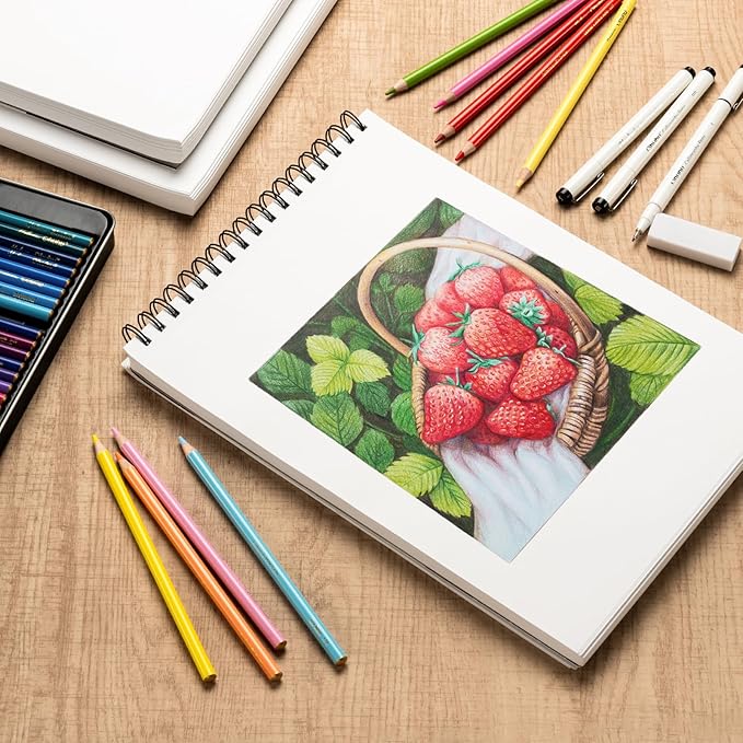 Ohuhu 9x12 Tear-Resistant Sketch Book - Bamboo Fiber Drawing Sketchbook - Top Spiral-Bound Sketch Pad - 100 Sheets Sketching Book - 79 lb/110 gsm - Acid-Free Art Drawing Painting Paper for Artists
