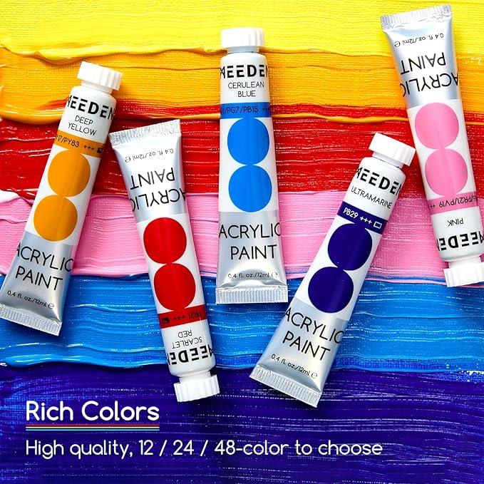 MEEDEN Beginners Acrylic Paint Set: 24 Colors 12ml/0.41 fl oz Heavy Body Art Craft Paints - Non-Toxic Rich Pigment Hobbists Halloween Pumpkin Painting for Kids Adults on Canvas Wood Fabric