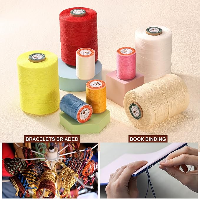 uxcell Round Leather Sewing Waxed Thread, 55m / 60 Yards Wax Polyester String, 0.8mm Waxed Stitching Cord for Leather Crafts, Bookbinding, Bracelets Braided, Bright Green