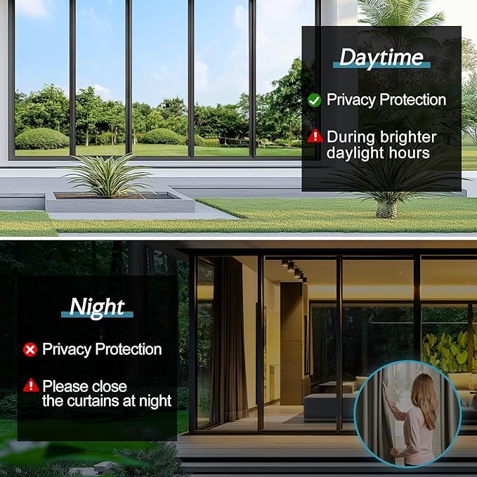 DOWELL One Way Window Privacy Film with 3 Tools Window Tint for Home Sun Blocking Heat Control Anti UV Reflective Mirror Covering See Out Not in for House and Office Black Silver 35.4" X 78.7"