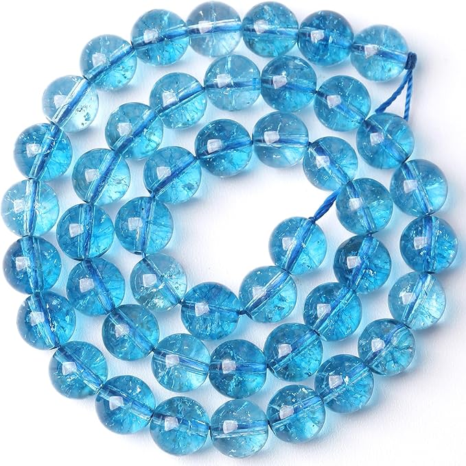 10MM Blue Crystal Quartz Beads Natural Gemstone Round Loose Stone Beads for Jewelry and Bracelets Making 72pcs 2 Strands 32"