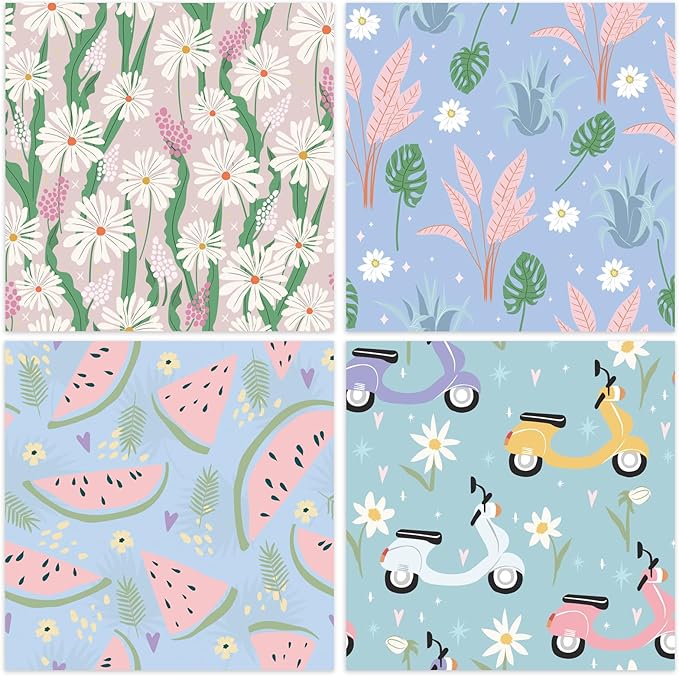 48 Sheets 24 Designs Scrapbook Paper Pad, 6"×6" Single-Sided Decopodge Craft Cardstock Paper,Scrapbooking DIY Decorative Background Cardmaking Supplies.Cactus&Cartoon