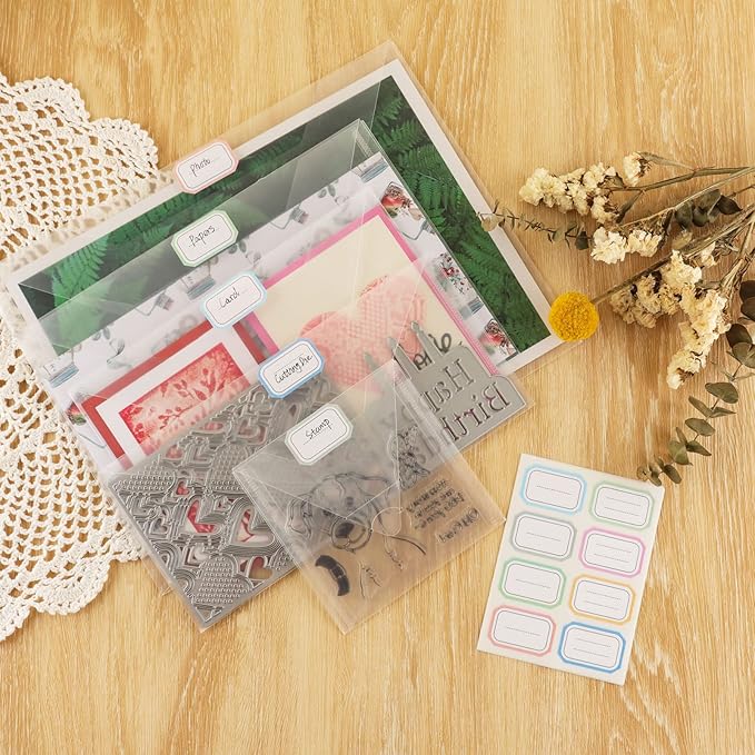 BAOFALI 20 Pieces Clear Die & Stamp Plastic Storage Bag, Resealable Large Envelope Pocket for DIY Scrapbooking Paper Card Craft Making and Cutting Dies Stencil (4.75"x4.75";4.5"x9.5")
