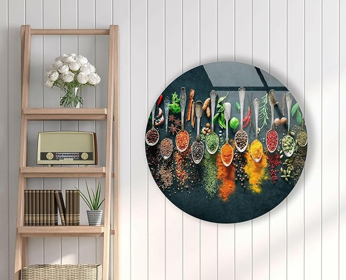 My Photostation.com 20''(50cm) Diameter Colorful Herbs Round Glass Wall Art Tempered Glass Printing Wall Decor Large Wall Art Wall Hangings