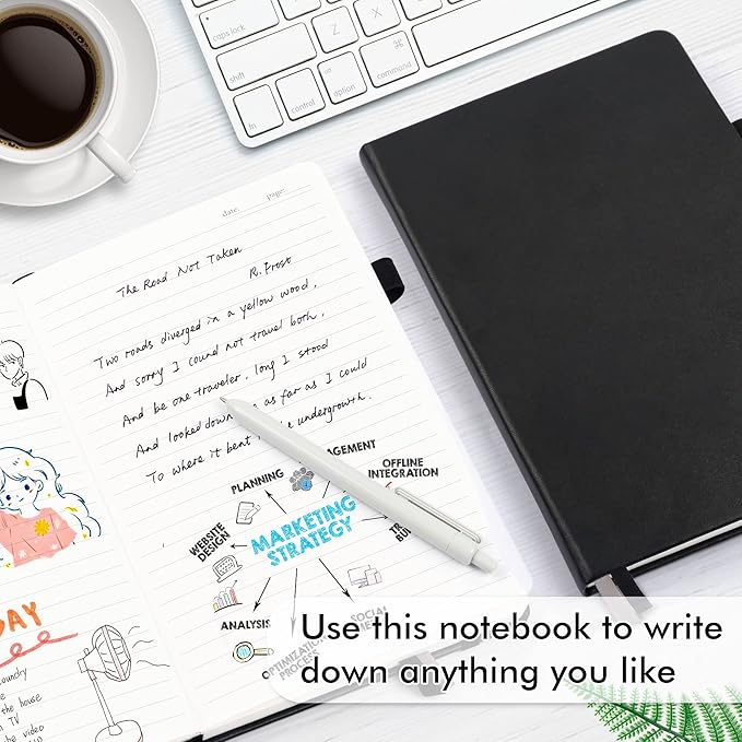 feela 24 Pack Journal Notebook for Work, Business Notebook Bulk Hardcover Lined Writing Journal with Pen Holder for Men Women Note Taking, with 24 Black Pens, 120 GSM, 5.1”x8.3”, A5, Black