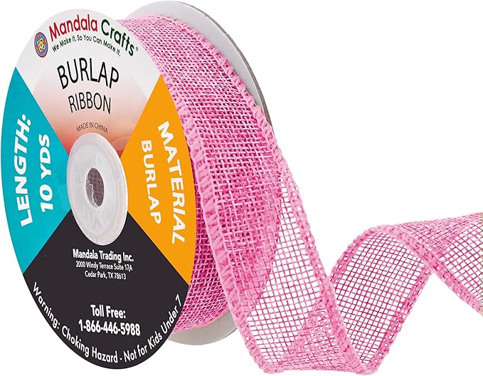 Mandala Crafts Pink Burlap Ribbon 1 Inch Wide Jute Ribbons for Crafts - 20 Yds Roll Rustic Burlap Wrap Trim Ribbons for Wreaths Bows Wedding Party Decoration