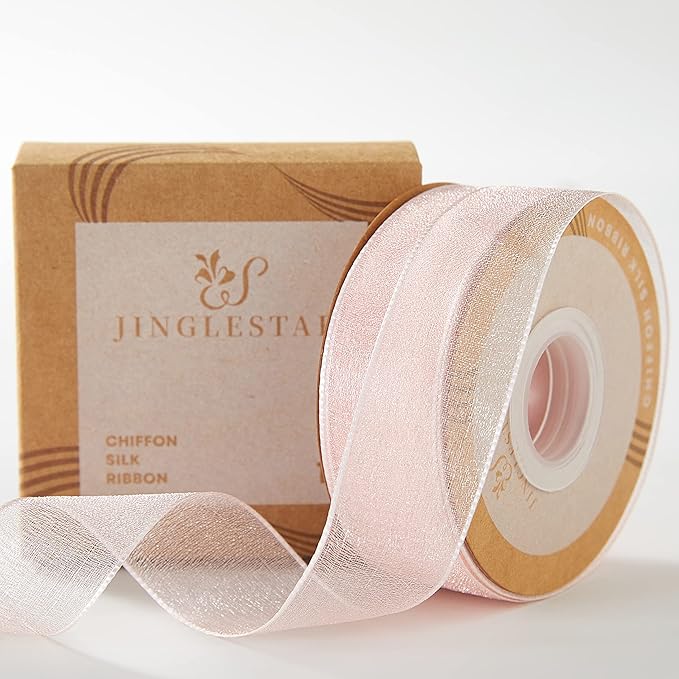 1 Inch Wide Sheer Chiffon Ribbon - Pearl Silk Woven Ribbon Suitable for Gift Wrapping, Wedding Decor, Home Decor, Girl Hair Accessories Handmade DIY (25 Yards/roll) (Baby Pink)