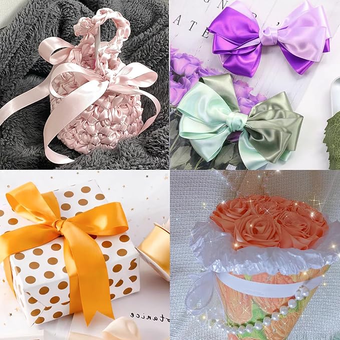 Brown Satin Ribbon 1-1/2" X 50 Yards Solid Color Double Faced Ribbons Perfect for Crafts Wedding Decor Bow Making Arts Sewing and More