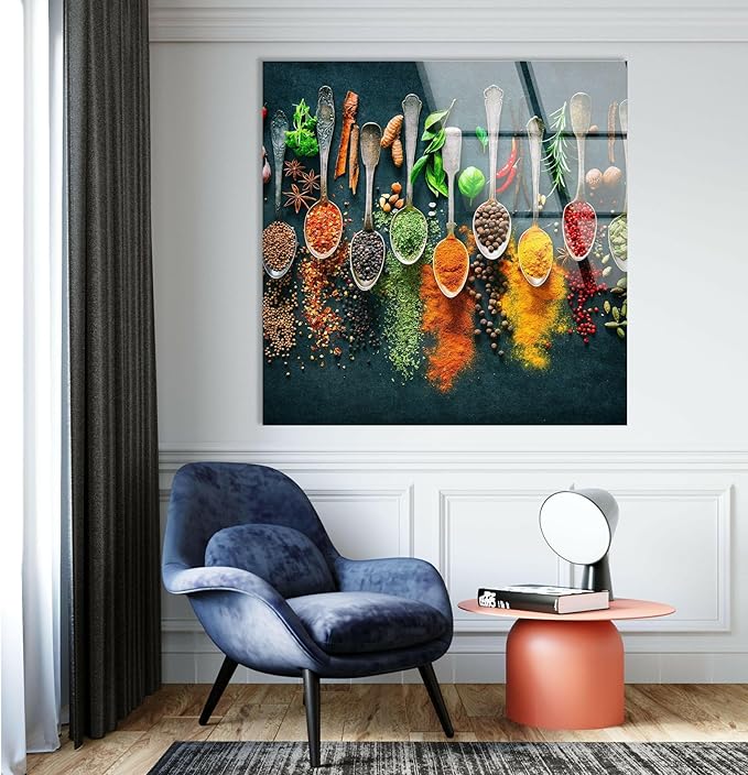 My Photostation.com Round 31,5'' Spoon Spices Glass Wall ArtTempered Glass Printing Wall Decor Large Wall Art Wall Hangings