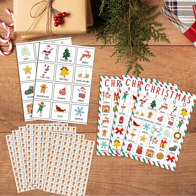 Christmas Bingo Cards, 24 Players Xmas Bingo Cards for Adults Large Group, Fun & Exciting Xmas Games for Family Activities, Classroom Party, Holiday Entertainment, Christmas Party Favors -09