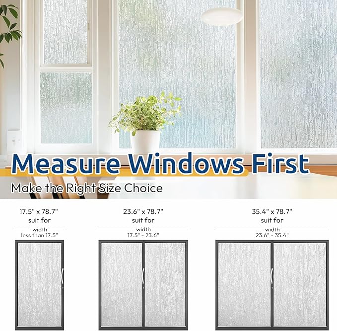 rabbitgoo Window Privacy Film Frosted Glass Clings, Decorative Sun UV Blocking Static Cling Window Covering, Removable Frosting Sticker for Home, Rain Silk, 17.5 x 157.4 Inches