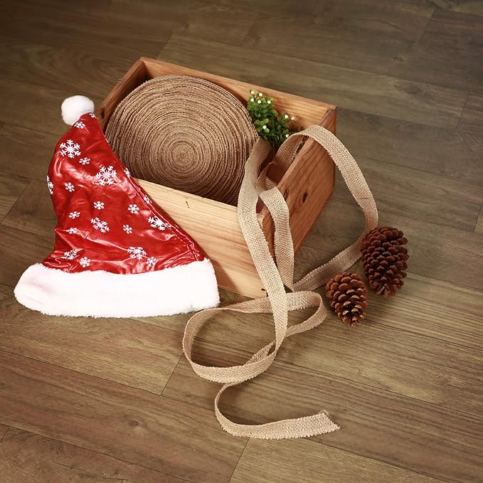 KINJOEK 2 Inch Wide 27 Yards Burlap Ribbon - Natural Jute Fabric for Christmas Wedding Gifts, DIY Crafts and Decoration
