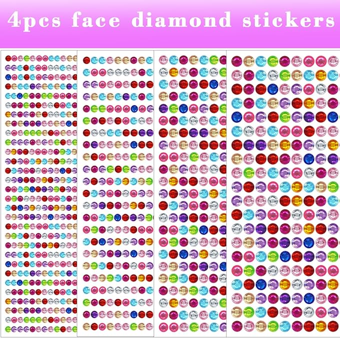 1799 Pcs 4 Sheets Rhinestone Stickers 3/4/5/6 mm Self Adhesive Rhinestones Gems for Face Eyes Makeup Hair Body (color-3/4/5/6mm)